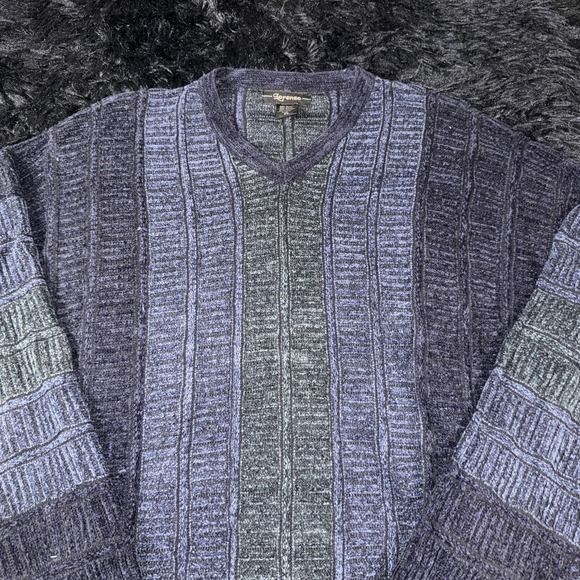 Lorenzo Sweater Mens XL Blue Gray V Neck Wool Blend Colorblock Knit Casual Warm - Picture 2 of 7